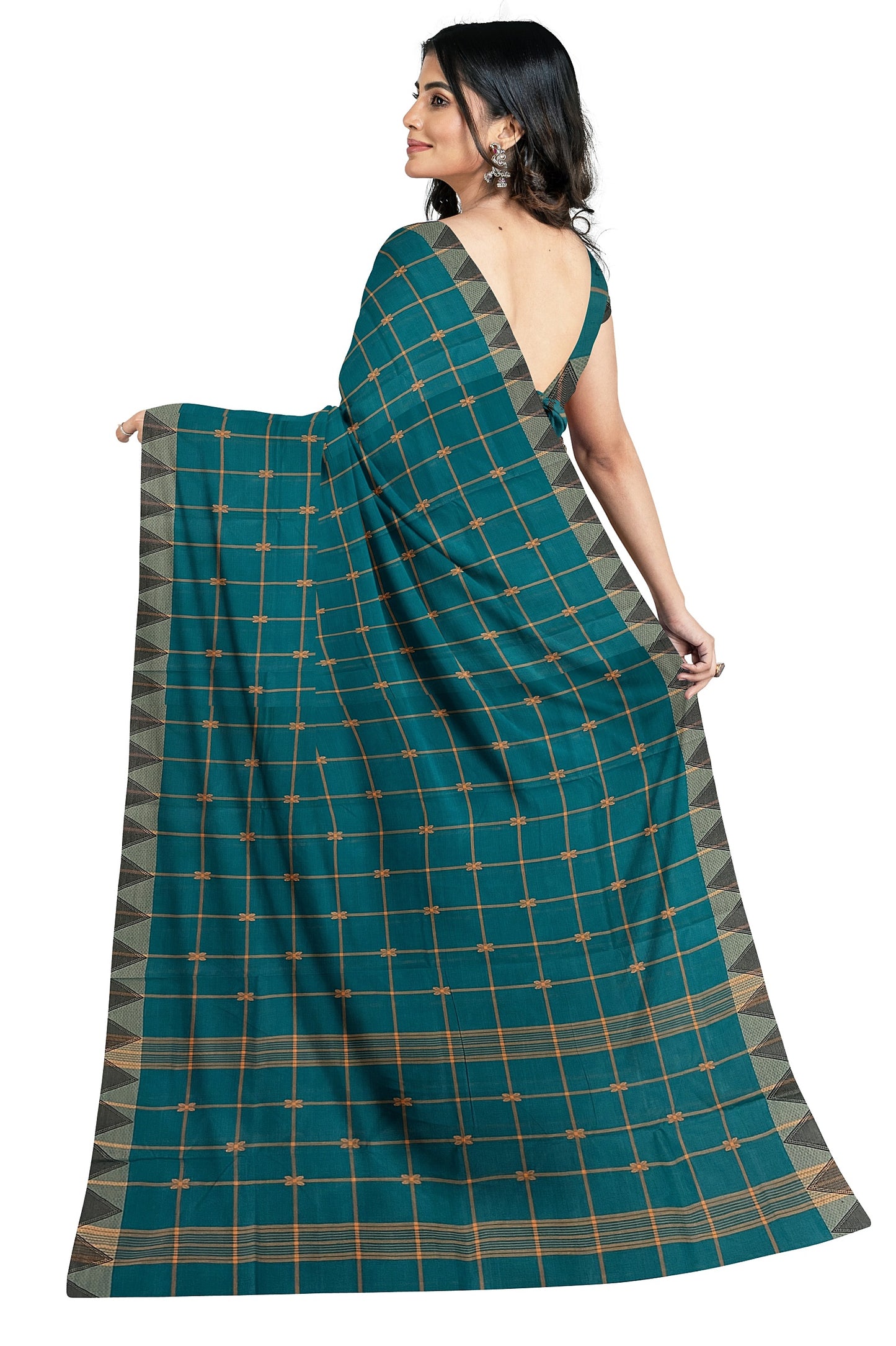 SENSAN Women’s Handloom Chettinad Cotton Saree without Blouse Piece [SKU:4207]