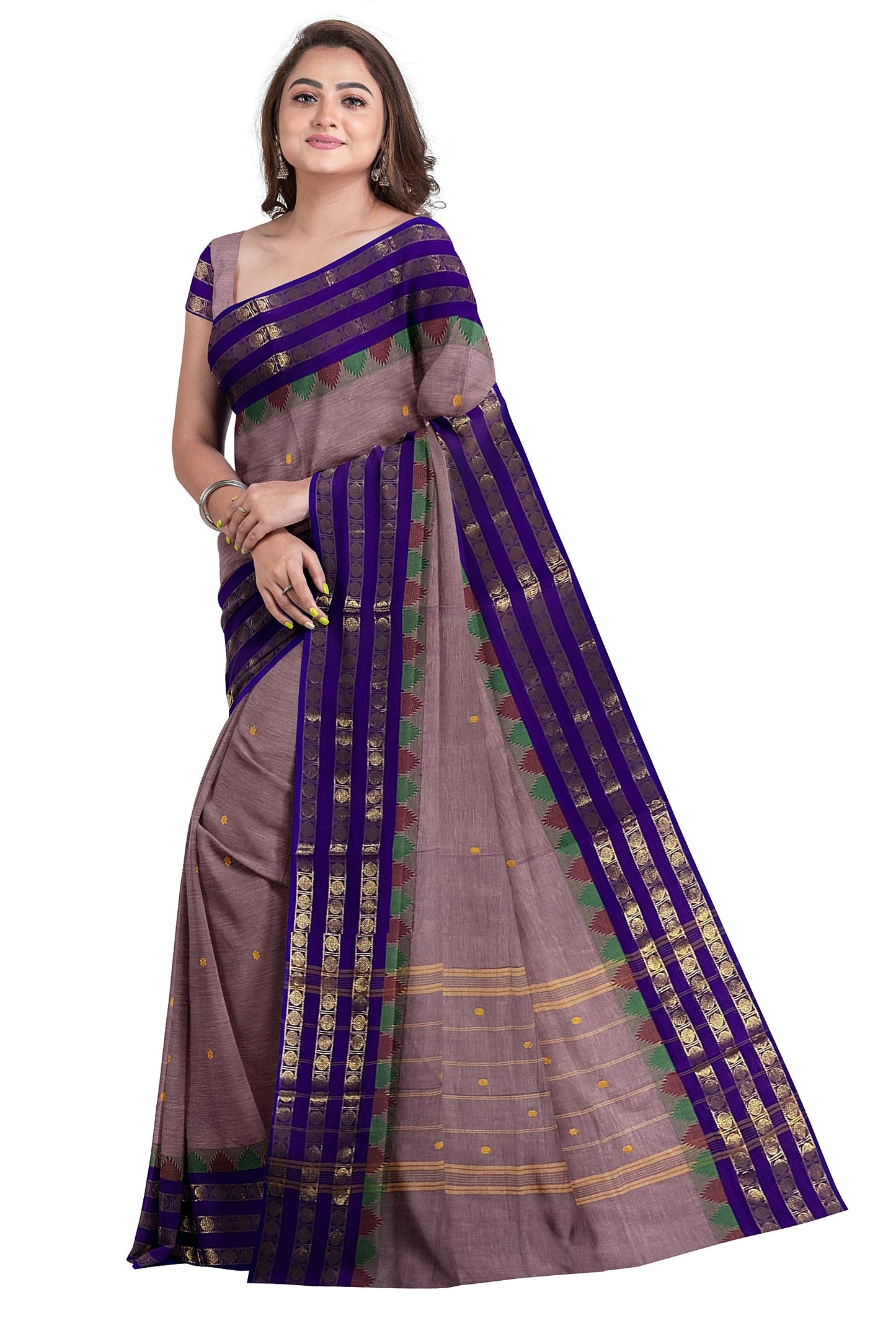 SENSAN Women’s Handloom Chettinad Cotton Saree with Blouse Piece [SKU:4300]