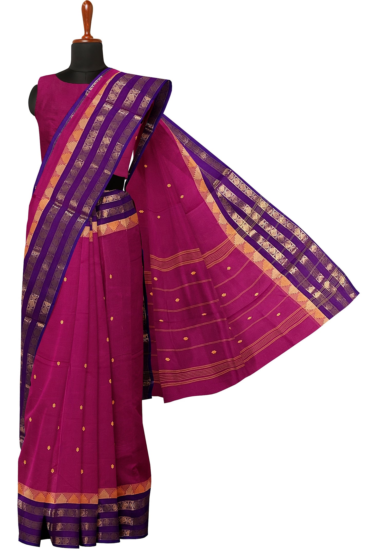 SENSAN Women’s Handloom Chettinad Cotton Saree with Blouse Piece [SKU:4300]