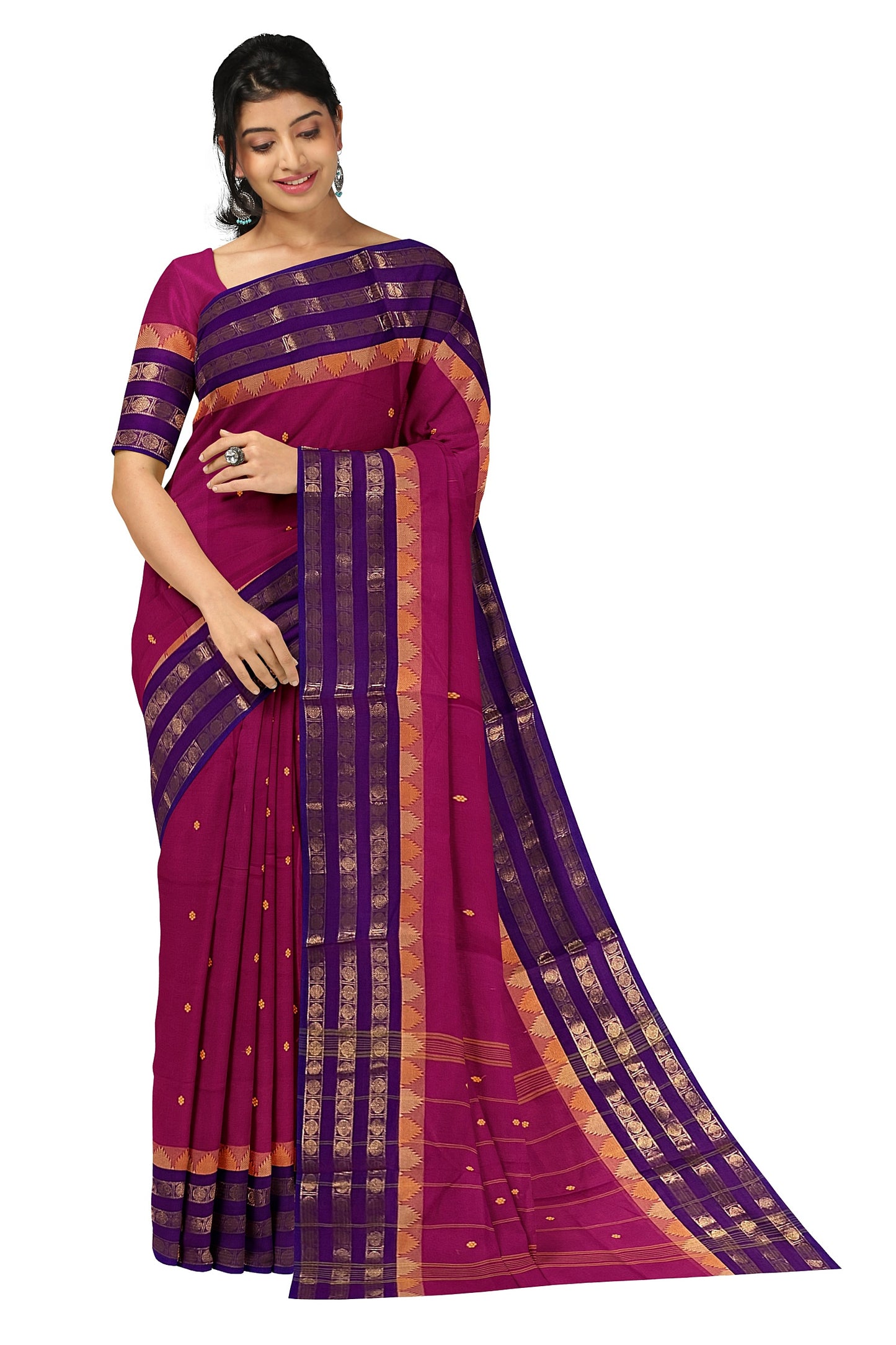 SENSAN Women’s Handloom Chettinad Cotton Saree with Blouse Piece [SKU:4300]