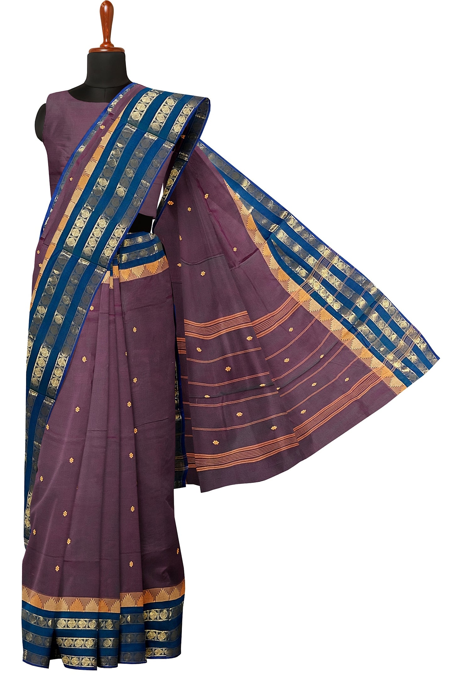 SENSAN Women’s Handloom Chettinad Cotton Saree with Blouse Piece [SKU:4300]
