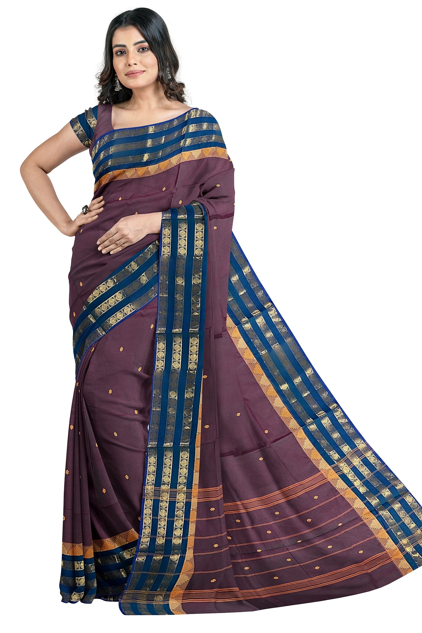 SENSAN Women’s Handloom Chettinad Cotton Saree with Blouse Piece [SKU:4300]