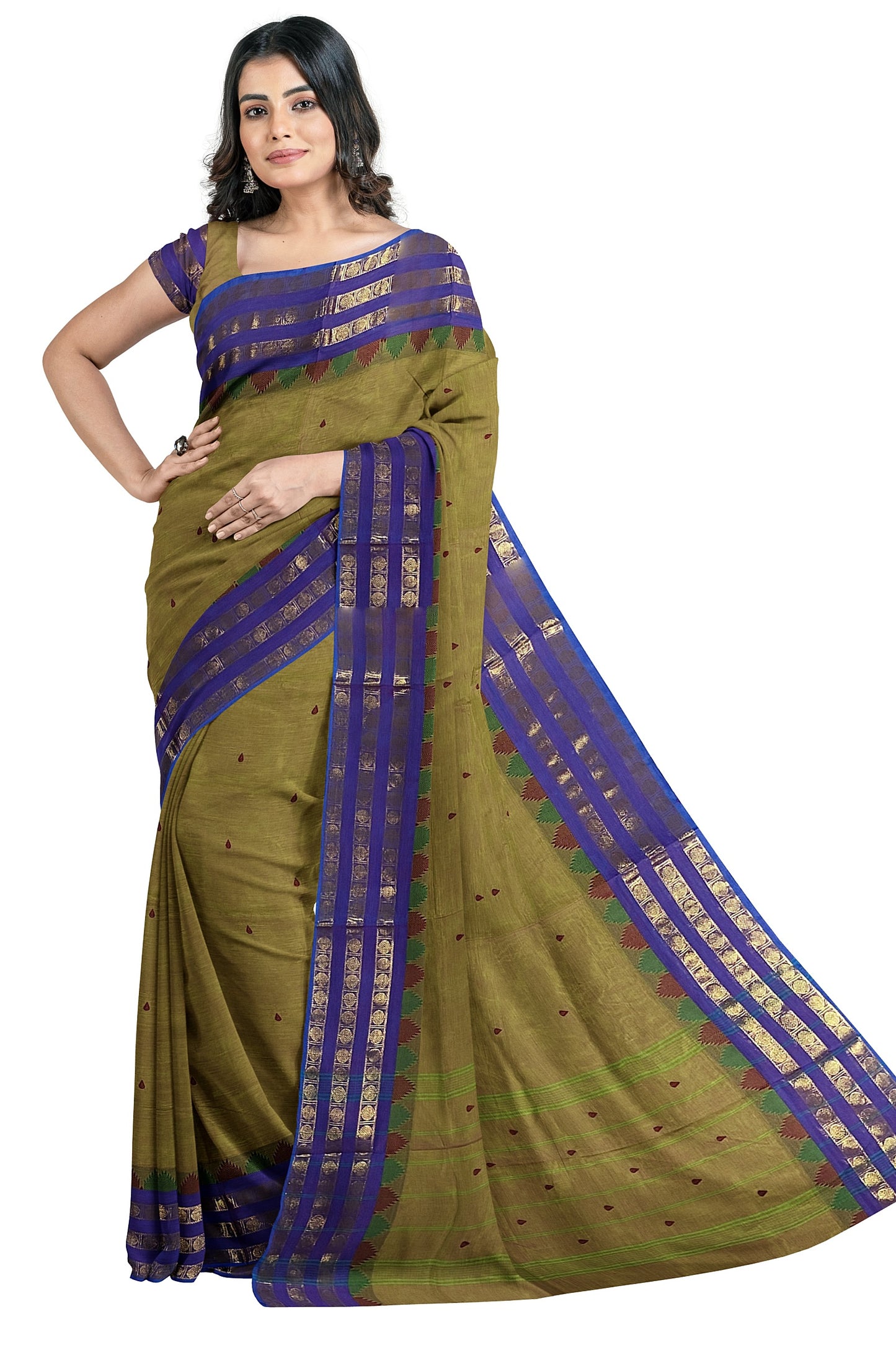 SENSAN Women’s Handloom Chettinad Cotton Saree with Blouse Piece [SKU:4300]