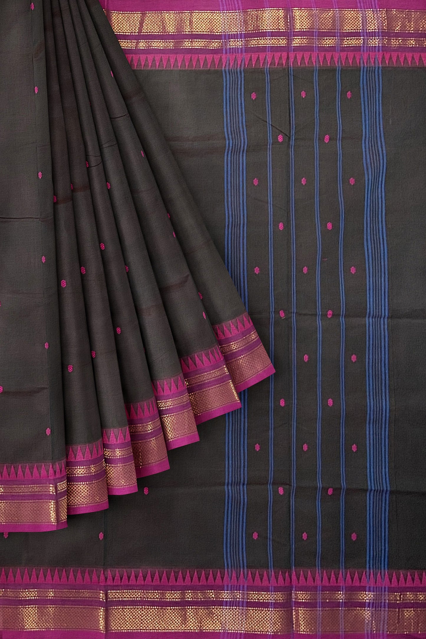SENSAN Women’s Handloom Chettinad Cotton Saree with Blouse Piece [SKU:4310]