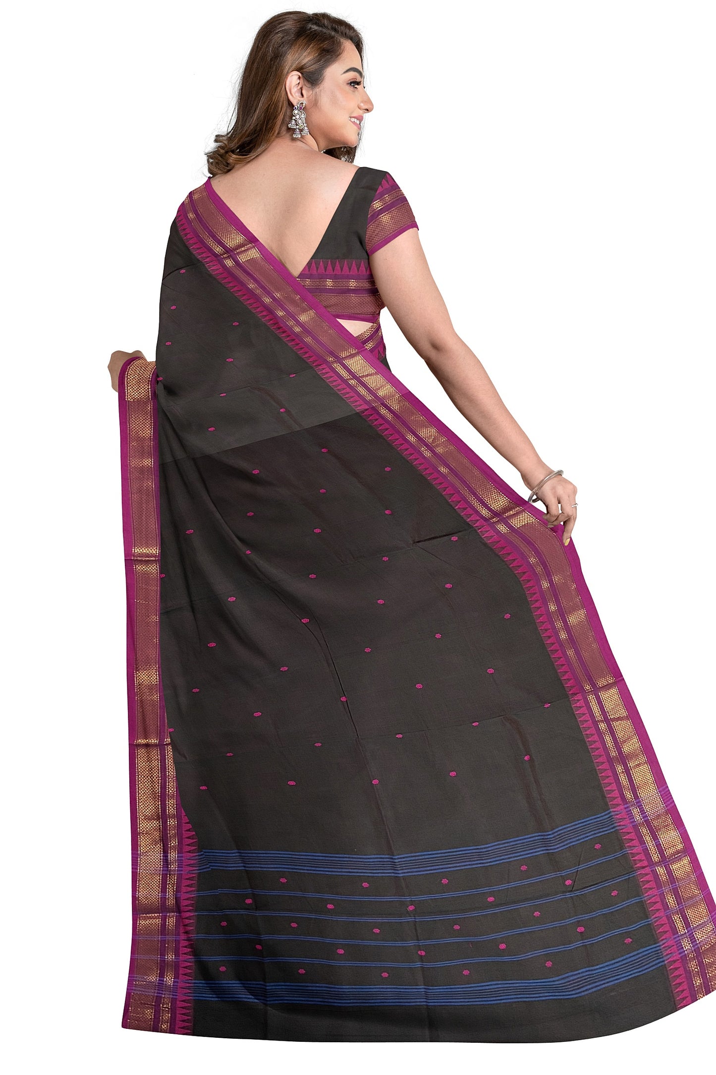 SENSAN Women’s Handloom Chettinad Cotton Saree with Blouse Piece [SKU:4310]