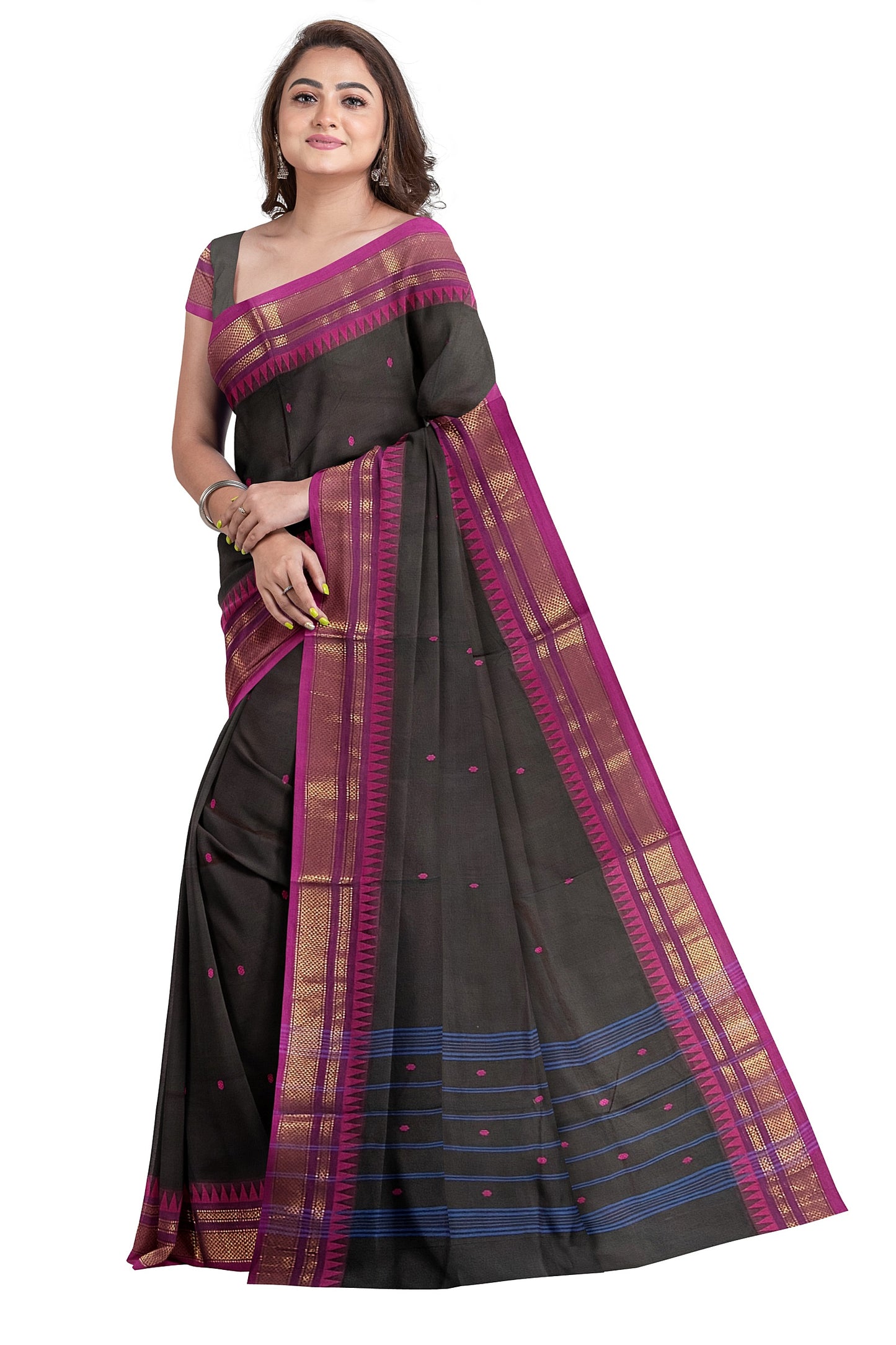 SENSAN Women’s Handloom Chettinad Cotton Saree with Blouse Piece [SKU:4310]