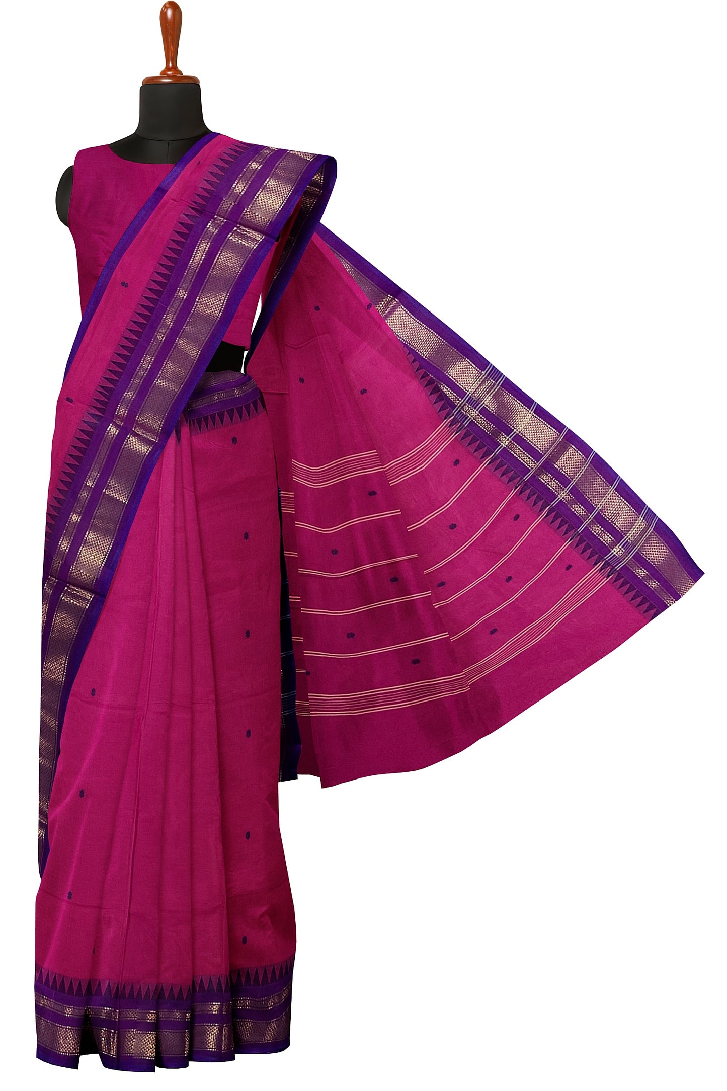 SENSAN Women’s Handloom Chettinad Cotton Saree with Blouse Piece [SKU:4310]