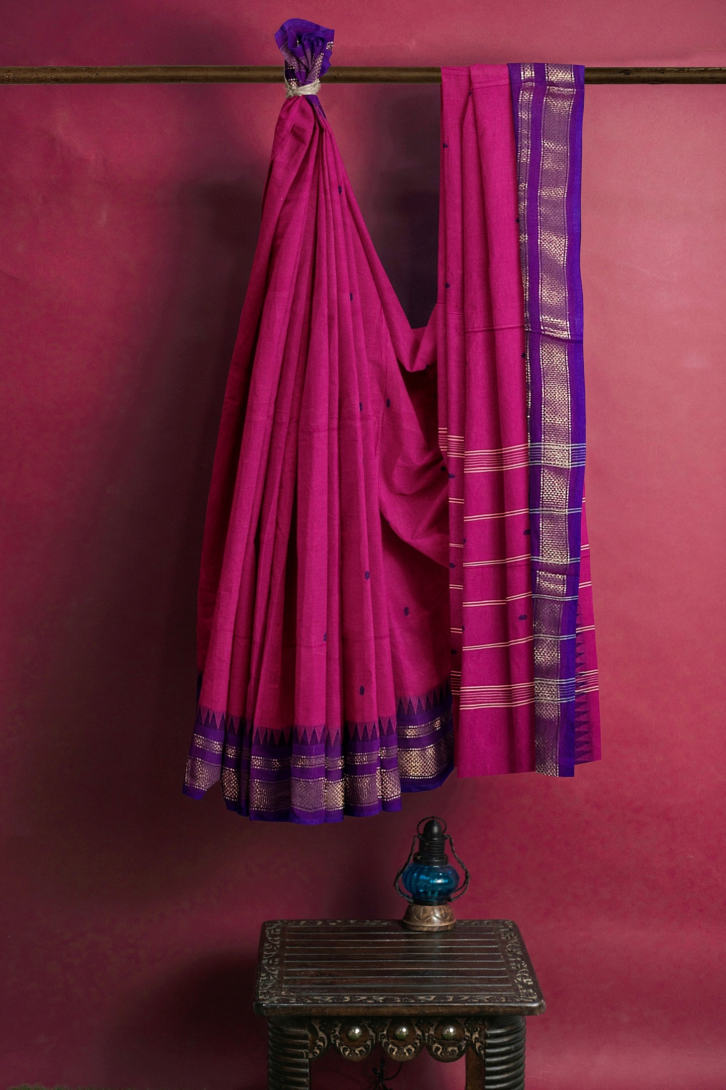 SENSAN Women’s Handloom Chettinad Cotton Saree with Blouse Piece [SKU:4310]