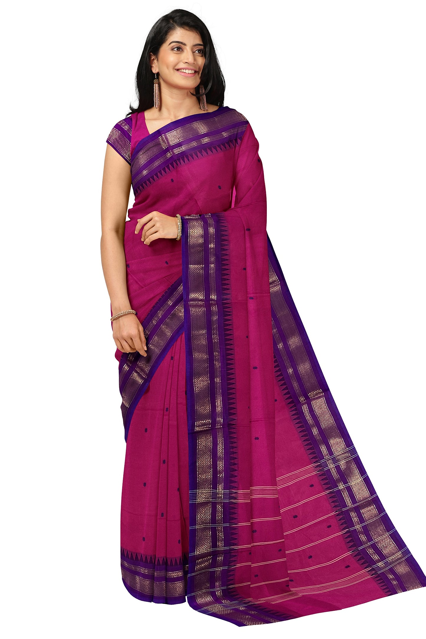 SENSAN Women’s Handloom Chettinad Cotton Saree with Blouse Piece [SKU:4310]