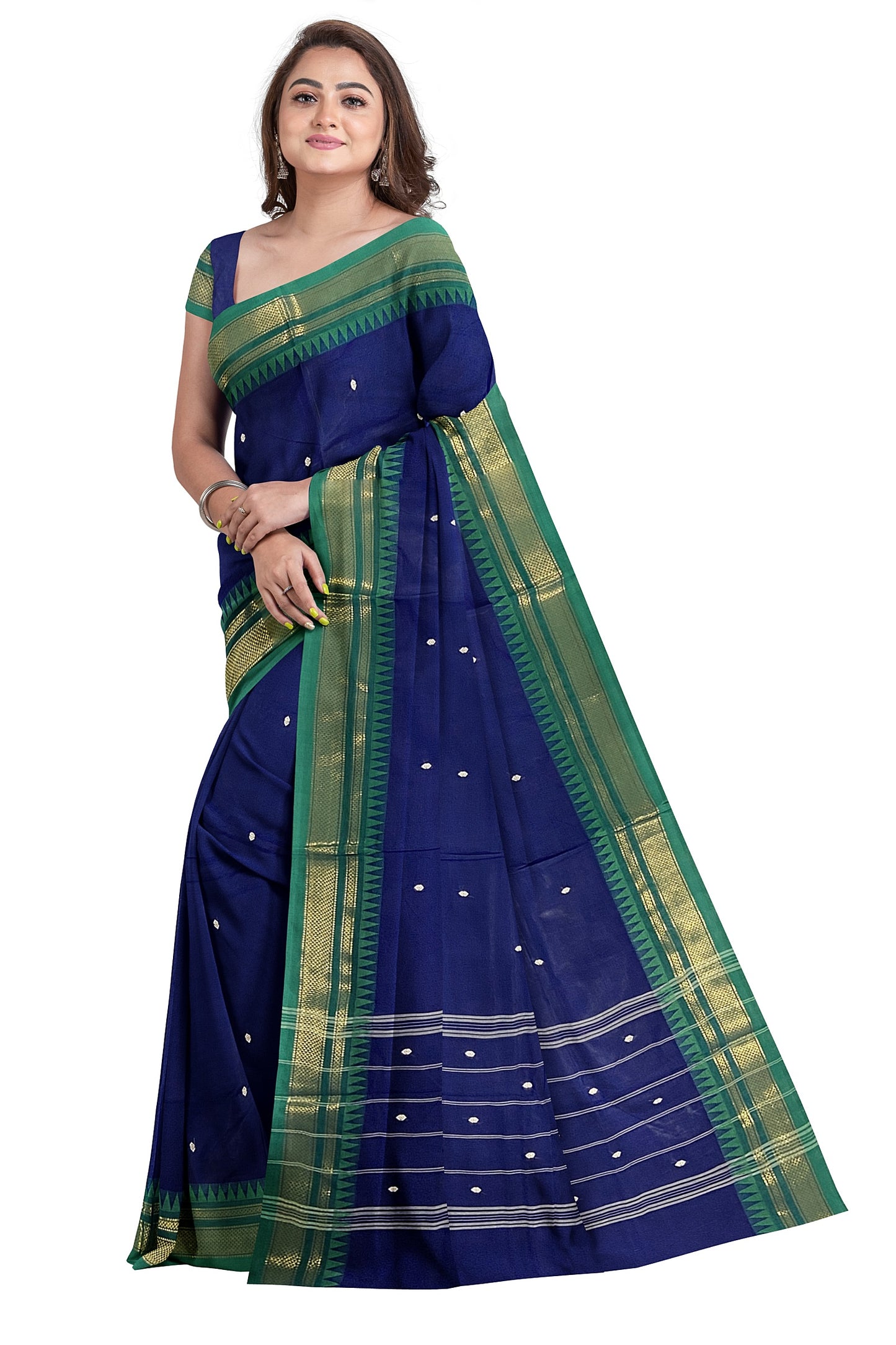 SENSAN Women’s Handloom Chettinad Cotton Saree with Blouse Piece [SKU:4310]