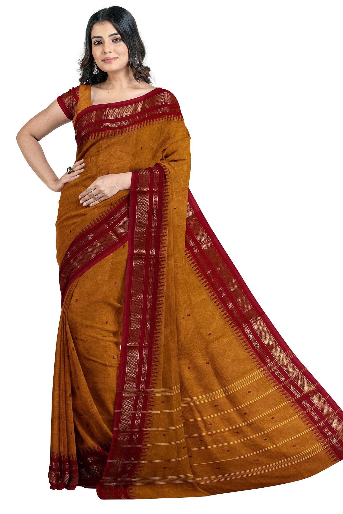 SENSAN Women’s Handloom Chettinad Cotton Saree with Blouse Piece [SKU:4310]