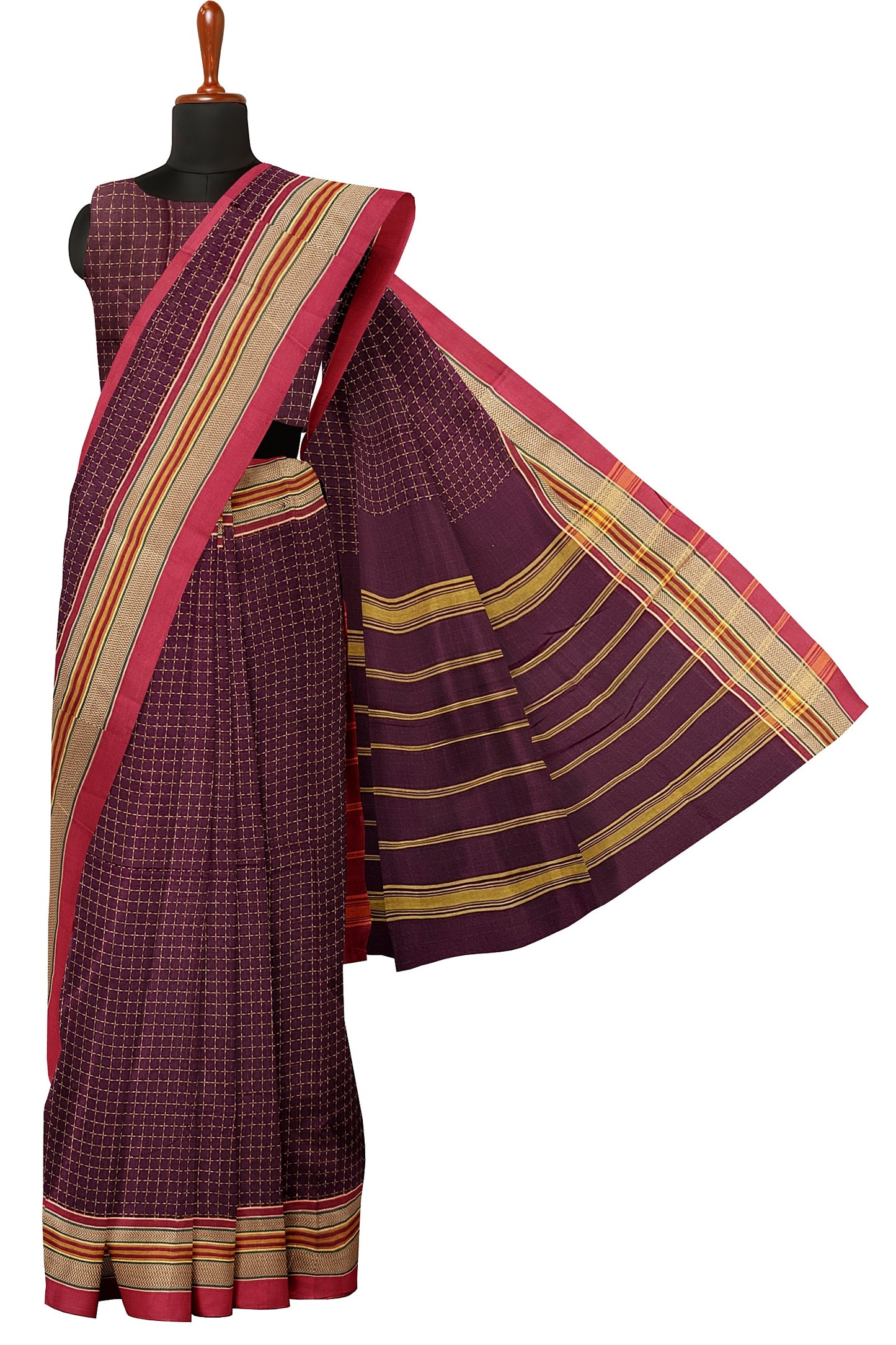 SENSAN Women’s Handloom Chettinad Cotton Saree with Blouse Piece [SKU:4311]