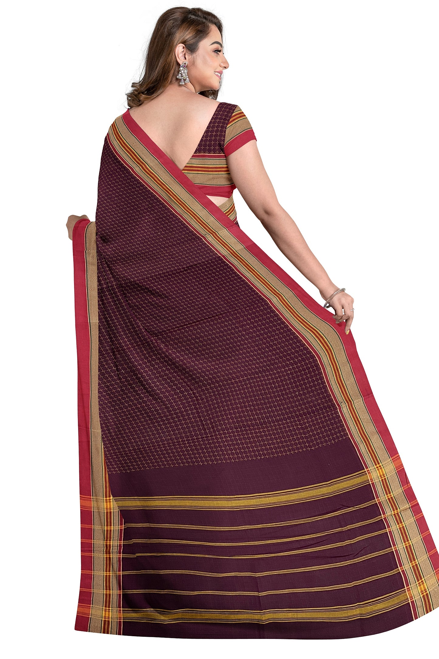 SENSAN Women’s Handloom Chettinad Cotton Saree with Blouse Piece [SKU:4311]