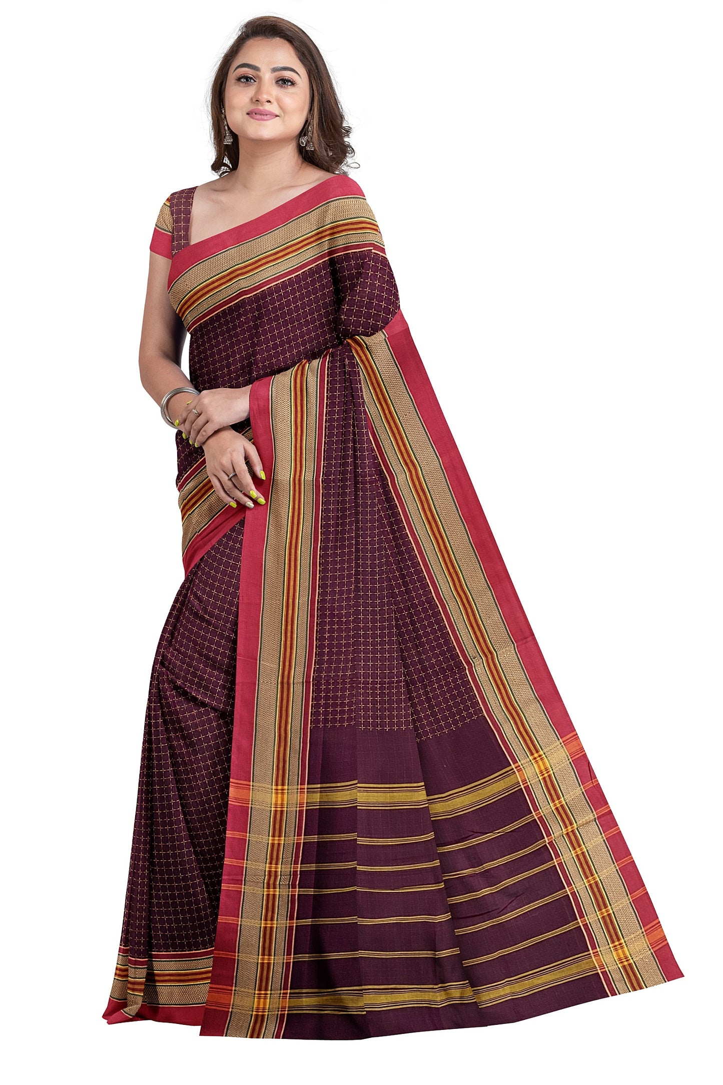 SENSAN Women’s Handloom Chettinad Cotton Saree with Blouse Piece [SKU:4311]