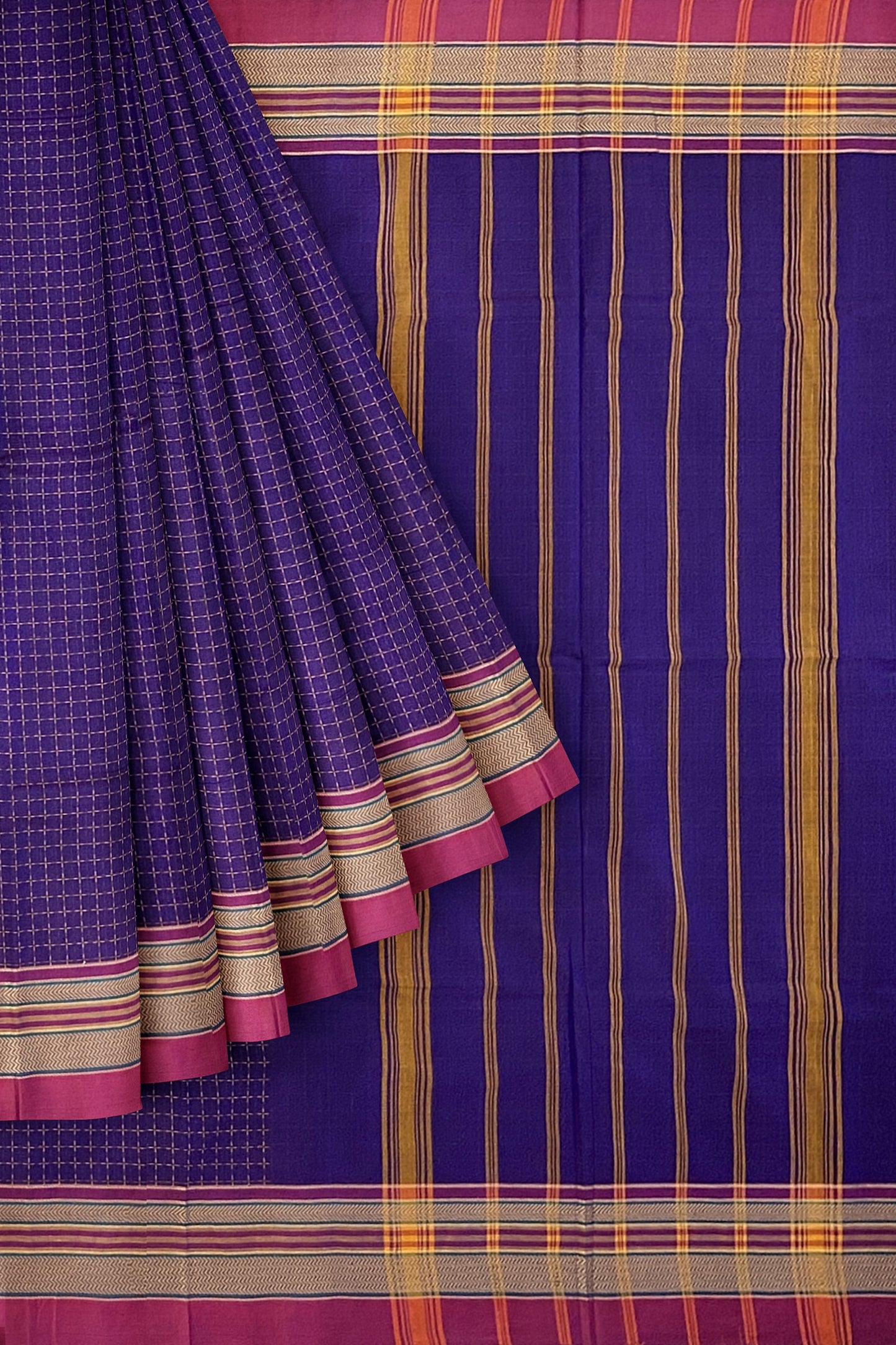 SENSAN Women’s Handloom Chettinad Cotton Saree with Blouse Piece [SKU:4311]