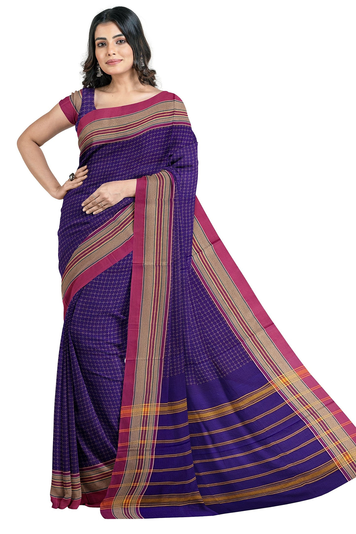 SENSAN Women’s Handloom Chettinad Cotton Saree with Blouse Piece [SKU:4311]