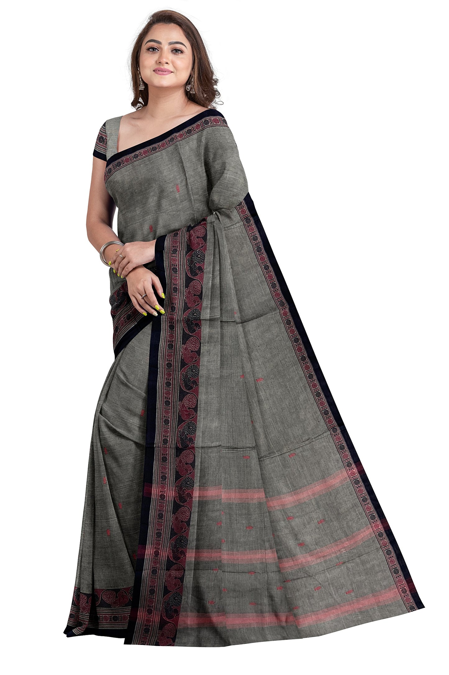 SENSAN Women’s Handloom Chettinad Cotton Saree with Blouse Piece [SKU:4314]