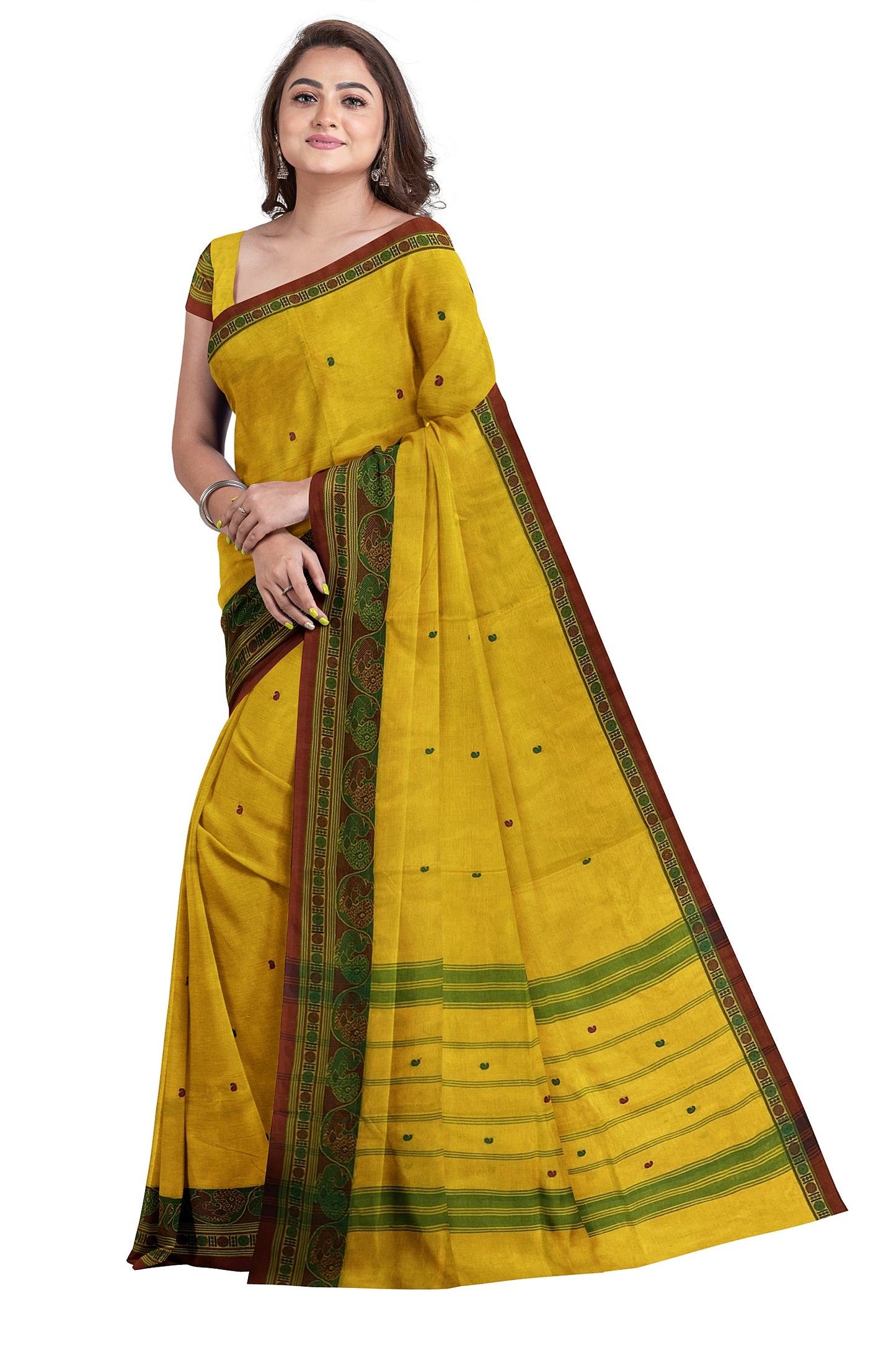 SENSAN Women’s Handloom Chettinad Cotton Saree with Blouse Piece [SKU:4314]