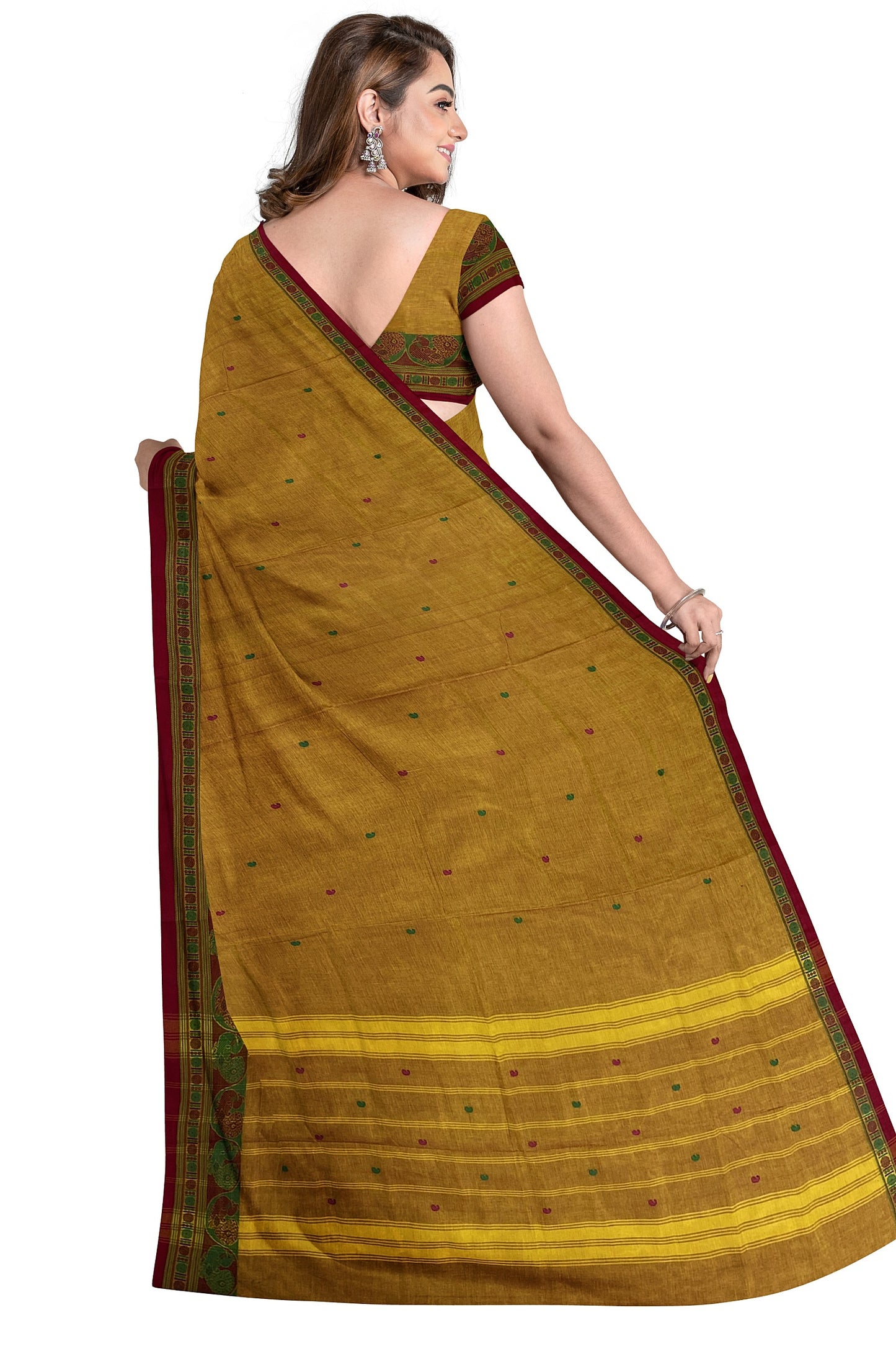 SENSAN Women’s Handloom Chettinad Cotton Saree with Blouse Piece [SKU:4314]