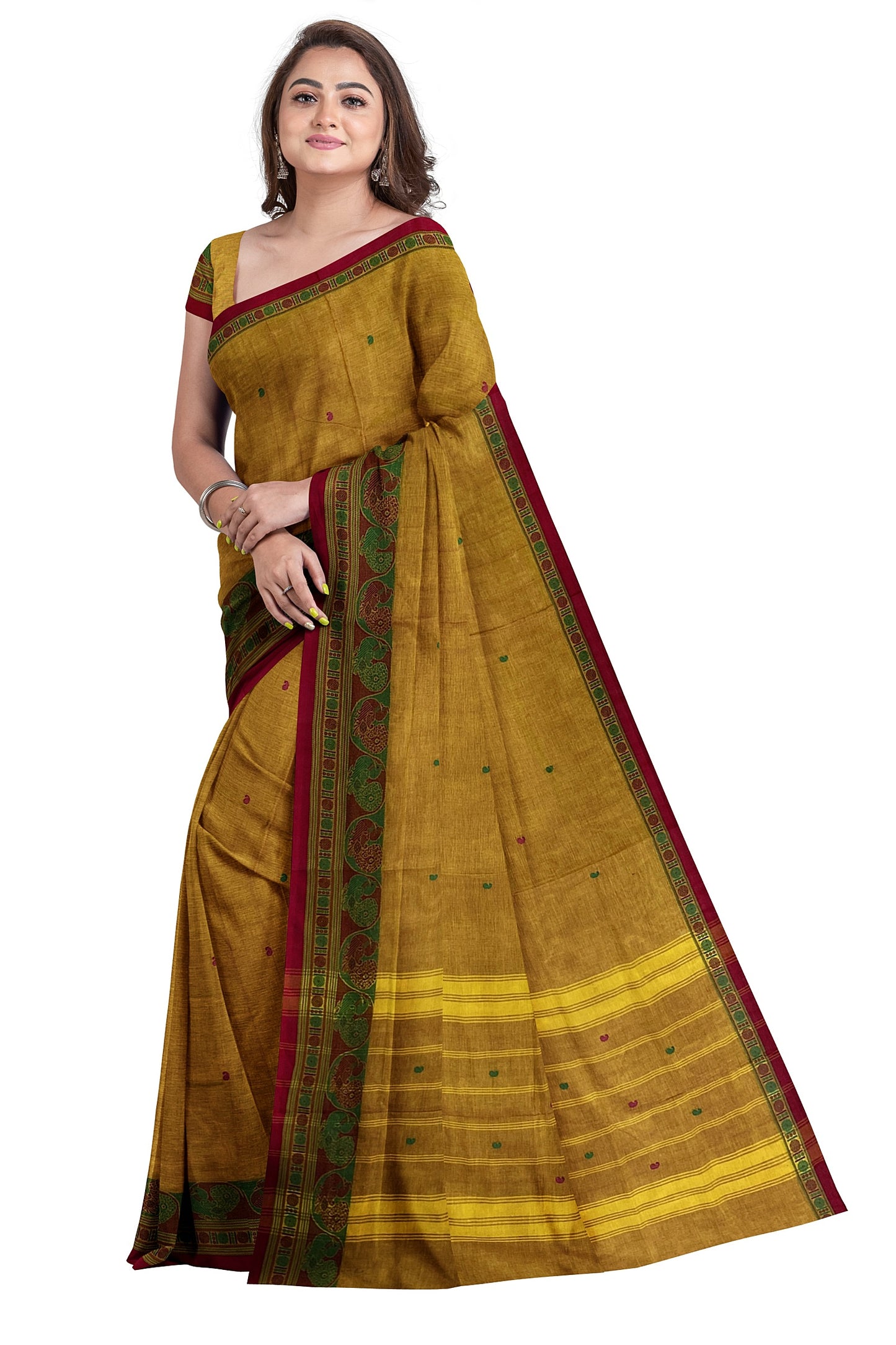 SENSAN Women’s Handloom Chettinad Cotton Saree with Blouse Piece [SKU:4314]