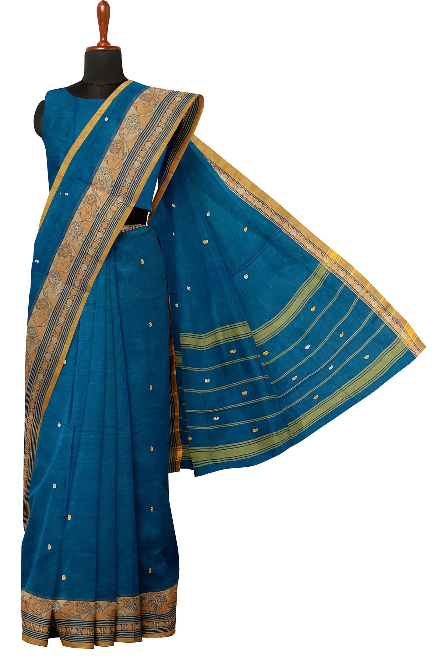 SENSAN Women’s Handloom Chettinad Cotton Saree with Blouse Piece [SKU:4314]
