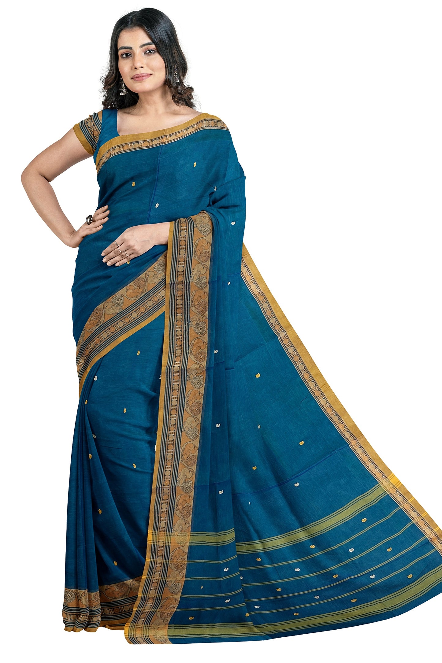 SENSAN Women’s Handloom Chettinad Cotton Saree with Blouse Piece [SKU:4314]