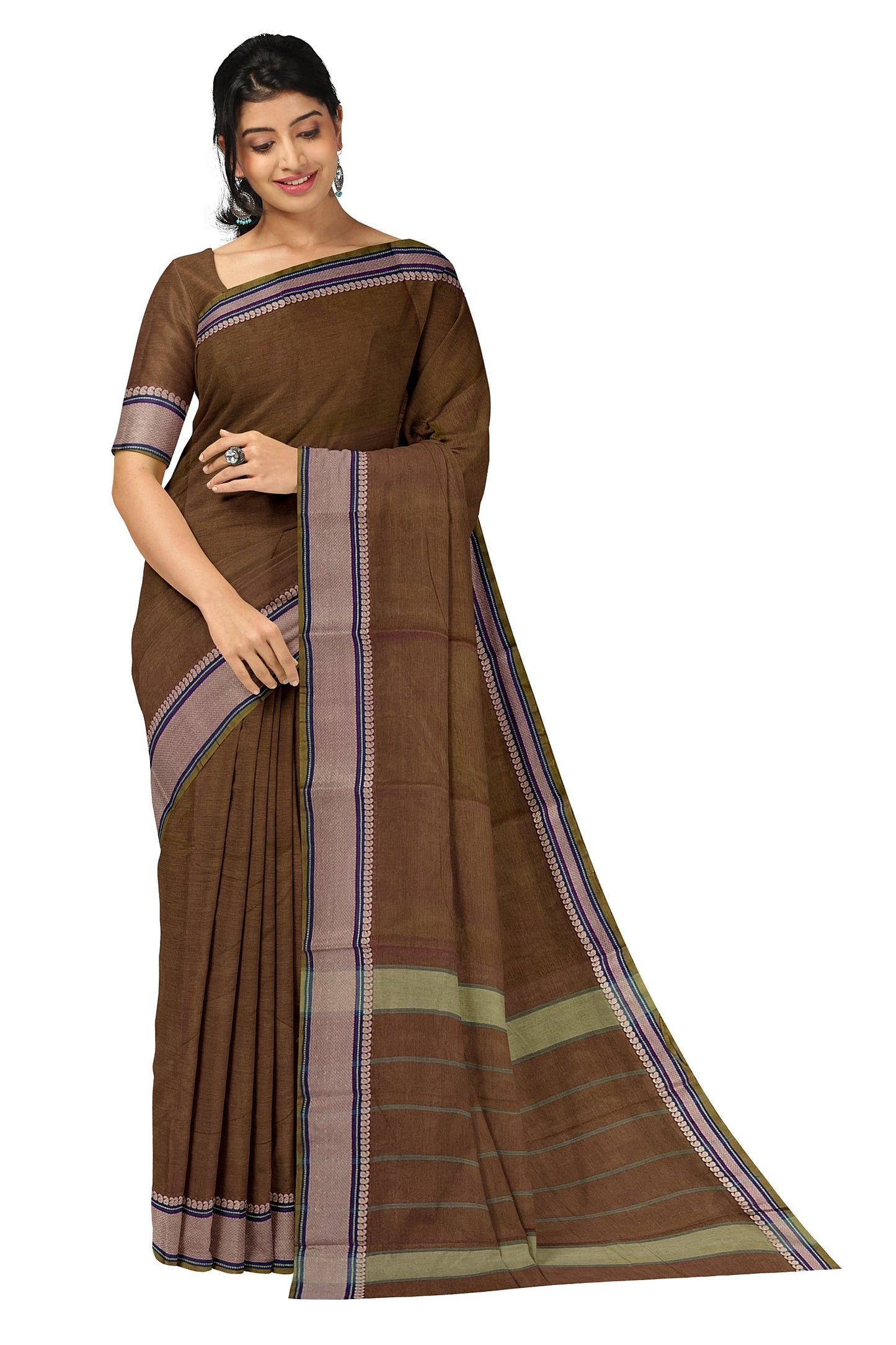 SENSAN Women’s Handloom Kanchi Cotton Saree with Blouse Piece [SKU:520]