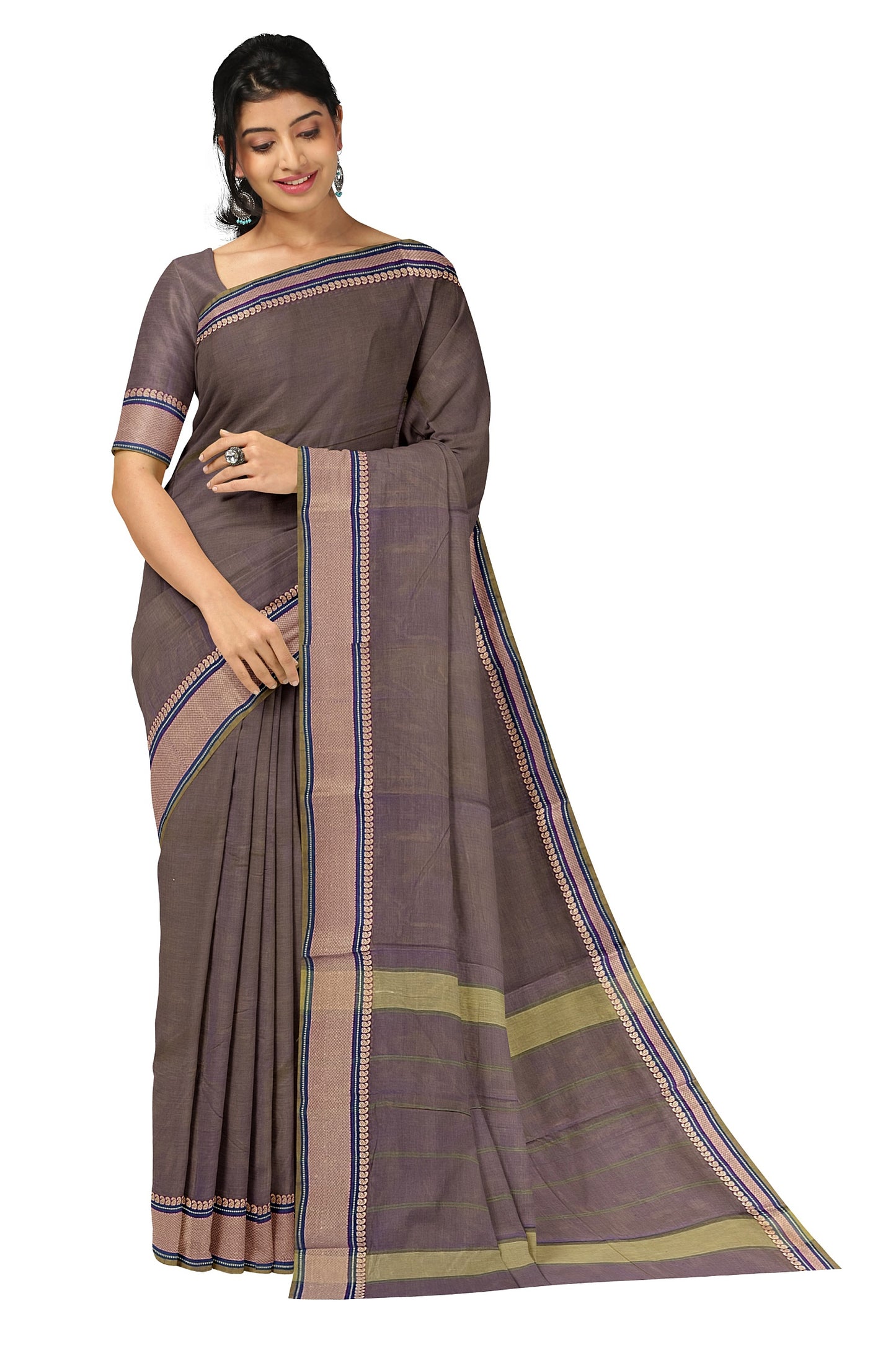 SENSAN Women’s Handloom Kanchi Cotton Saree with Blouse Piece [SKU:520]