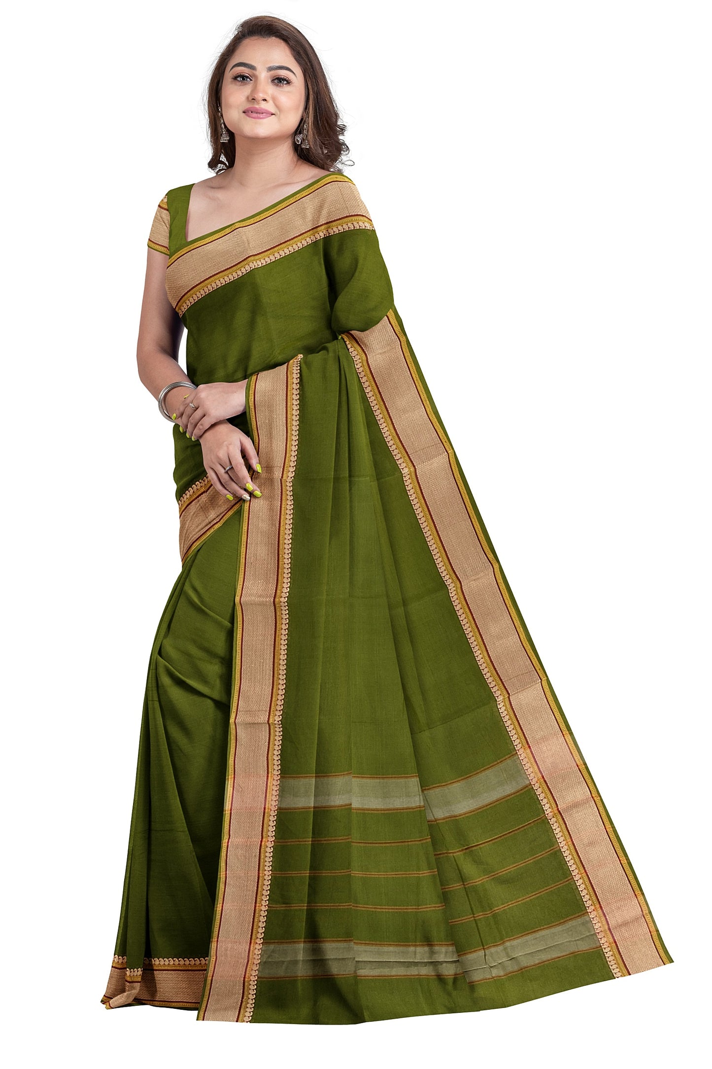 SENSAN Women’s Handloom Kanchi Cotton Saree with Blouse Piece [SKU:520]