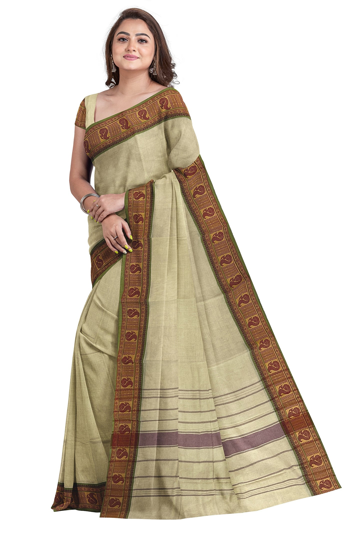 SENSAN Women’s Handloom Kanchi Cotton Saree with Blouse Piece [SKU:745]