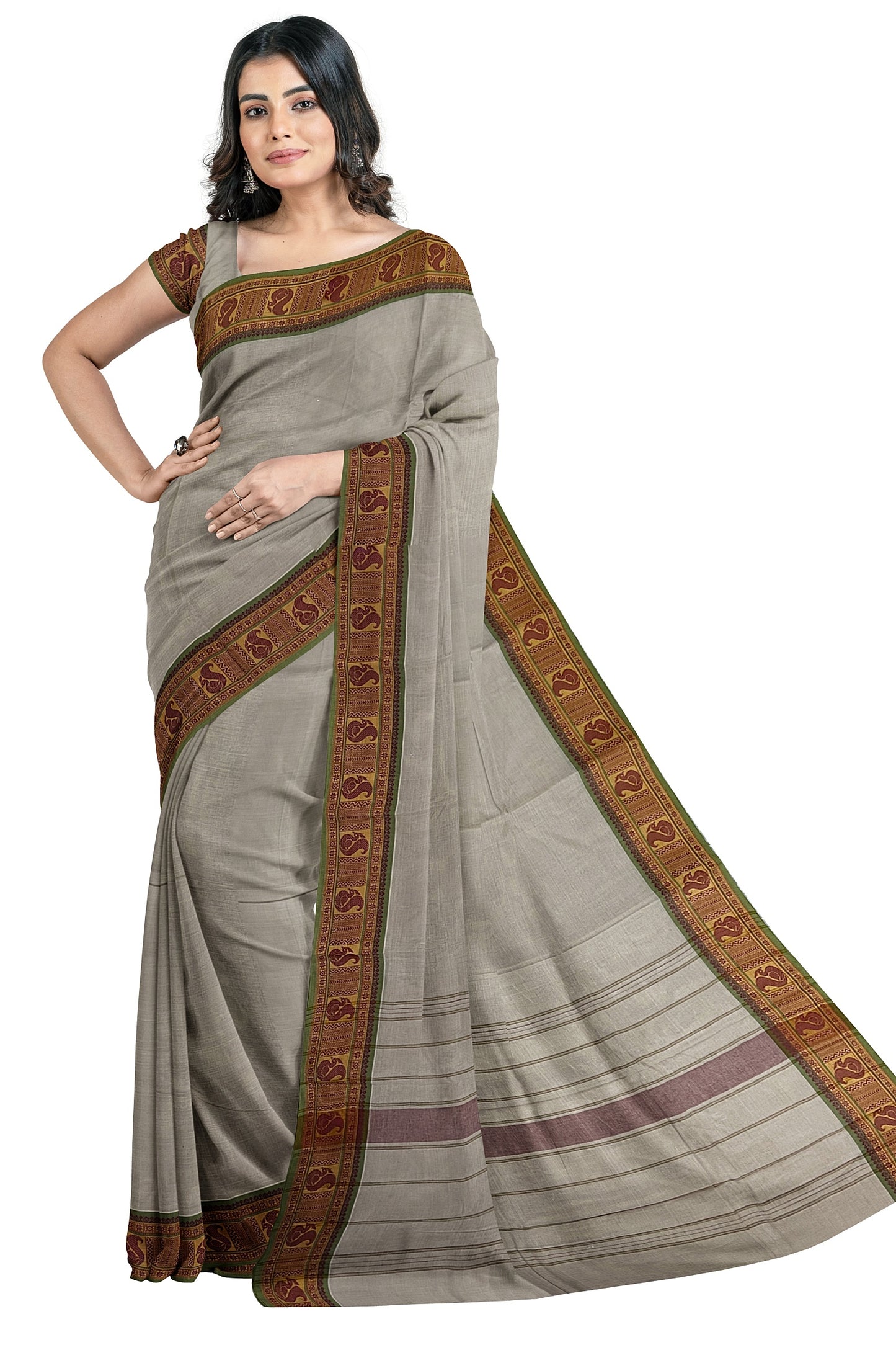 SENSAN Women’s Handloom Kanchi Cotton Saree with Blouse Piece [SKU:745]