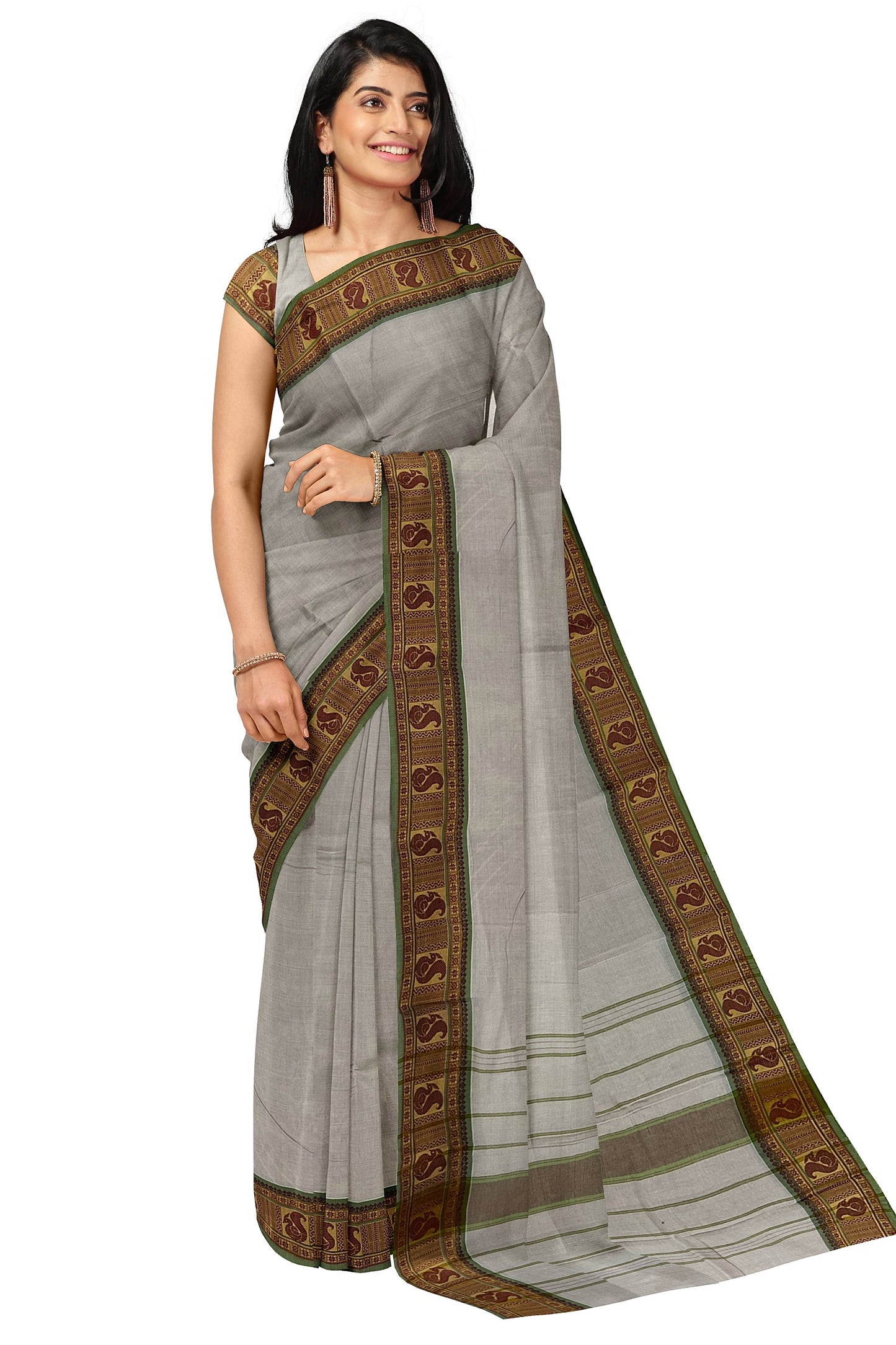 SENSAN Women’s Handloom Kanchi Cotton Saree with Blouse Piece [SKU:745]