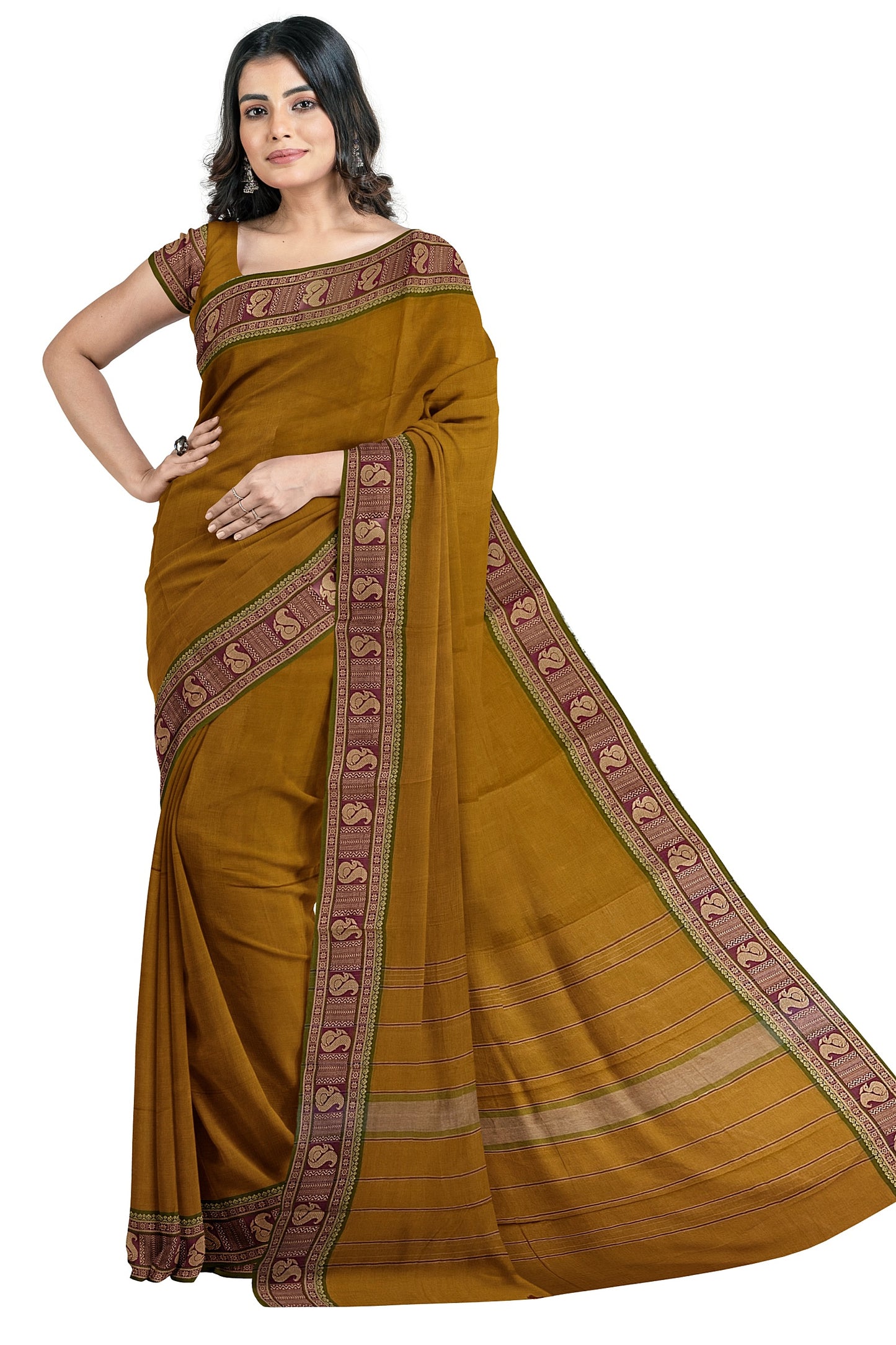 SENSAN Women’s Handloom Kanchi Cotton Saree with Blouse Piece [SKU:745]