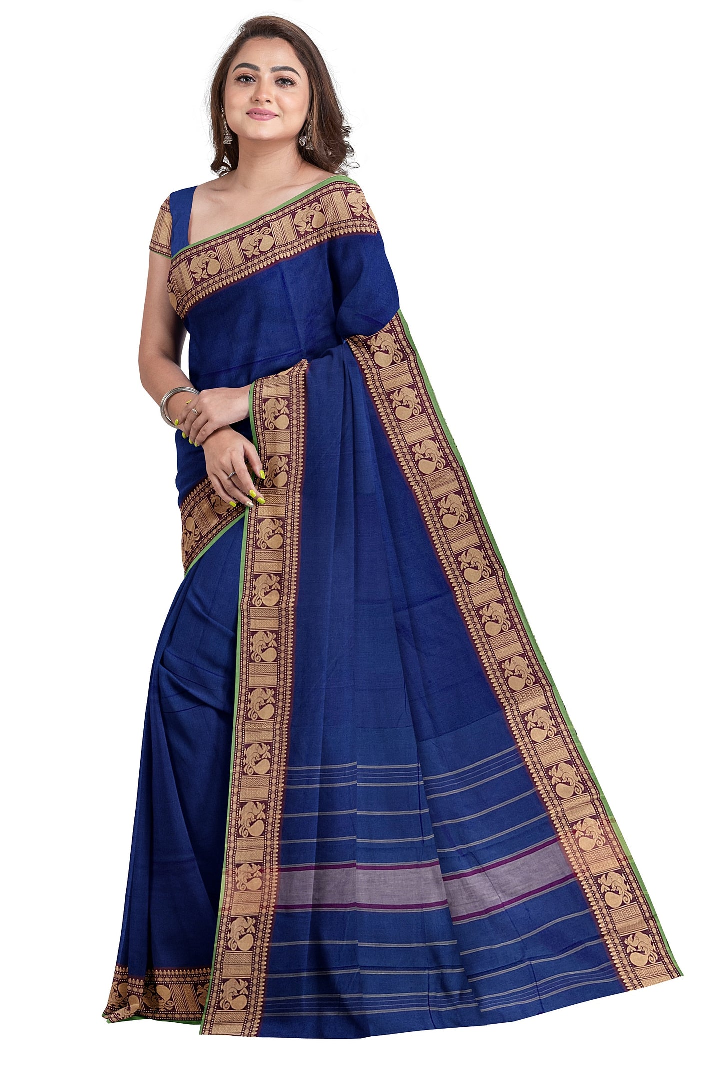 SENSAN Women’s Handloom Kanchi Cotton Saree with Blouse Piece [SKU:745]