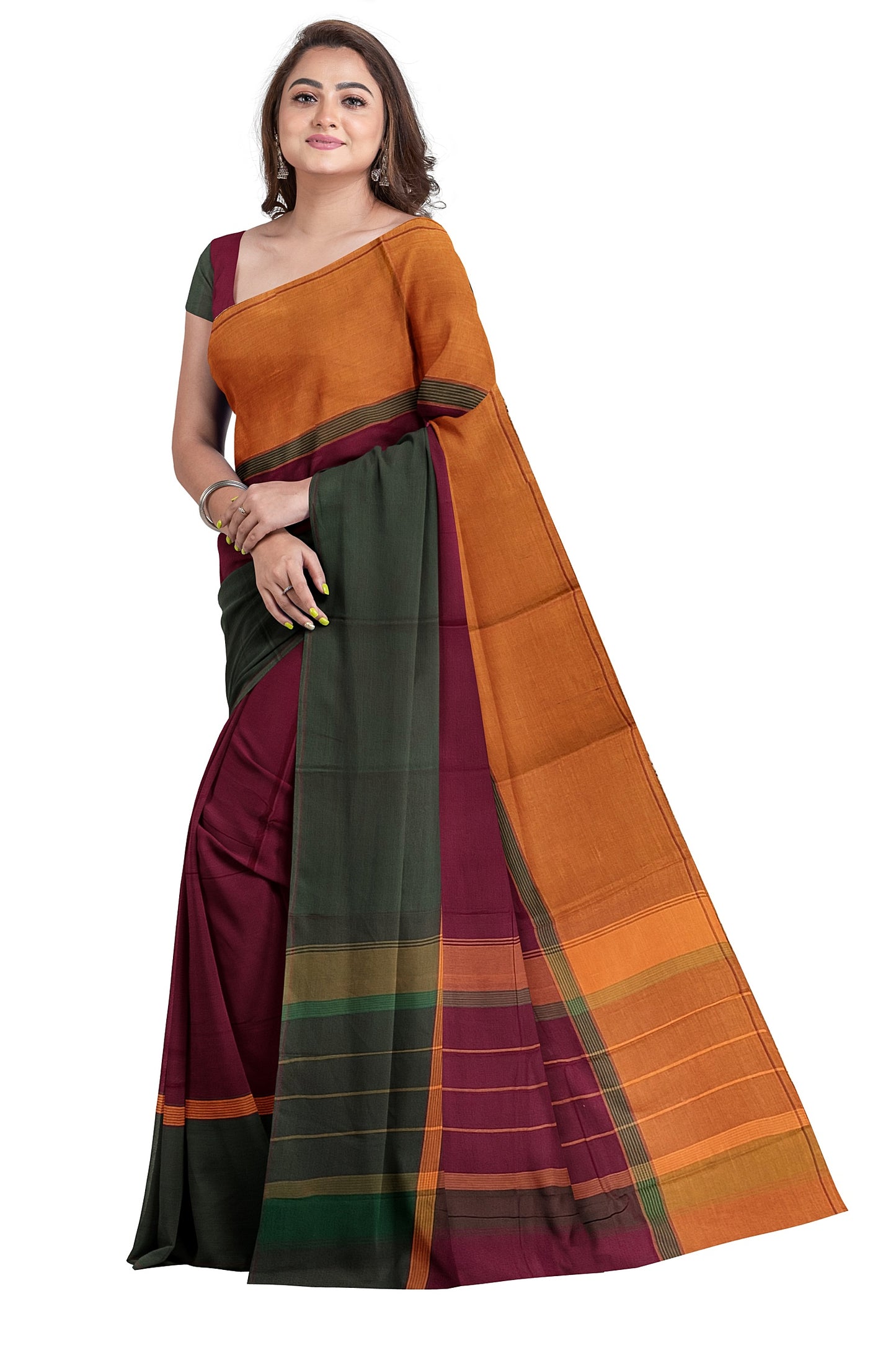 SENSAN Women’s Handloom Kanchi Cotton Saree with Blouse Piece [SKU:751]