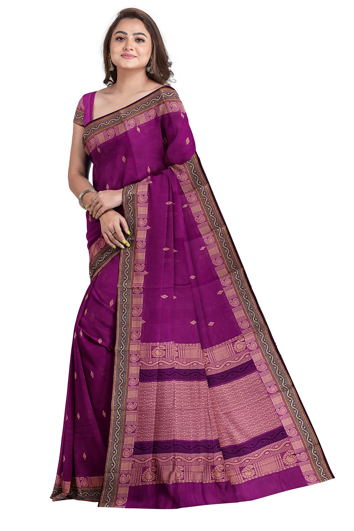 SENSAN Women’s Handloom Kanchi Cotton Saree with Blouse Piece [SKU:755]