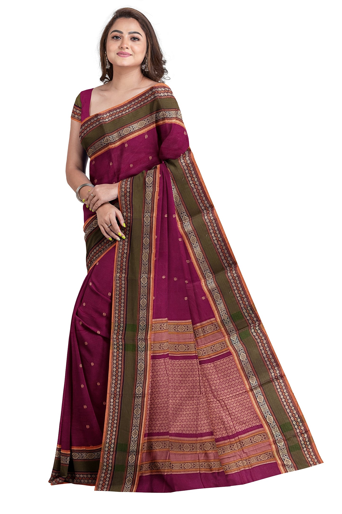 SENSAN Women’s Handloom Kanchi Cotton Saree with Blouse Piece [SKU:766]