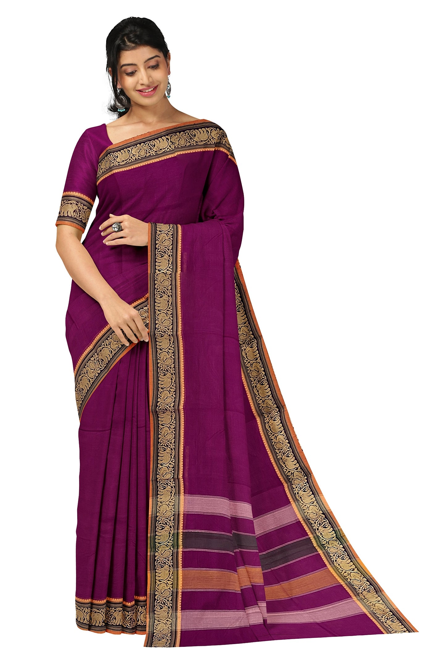 SENSAN Women’s Handloom Kanchi Cotton Saree with Blouse Piece [SKU:769]